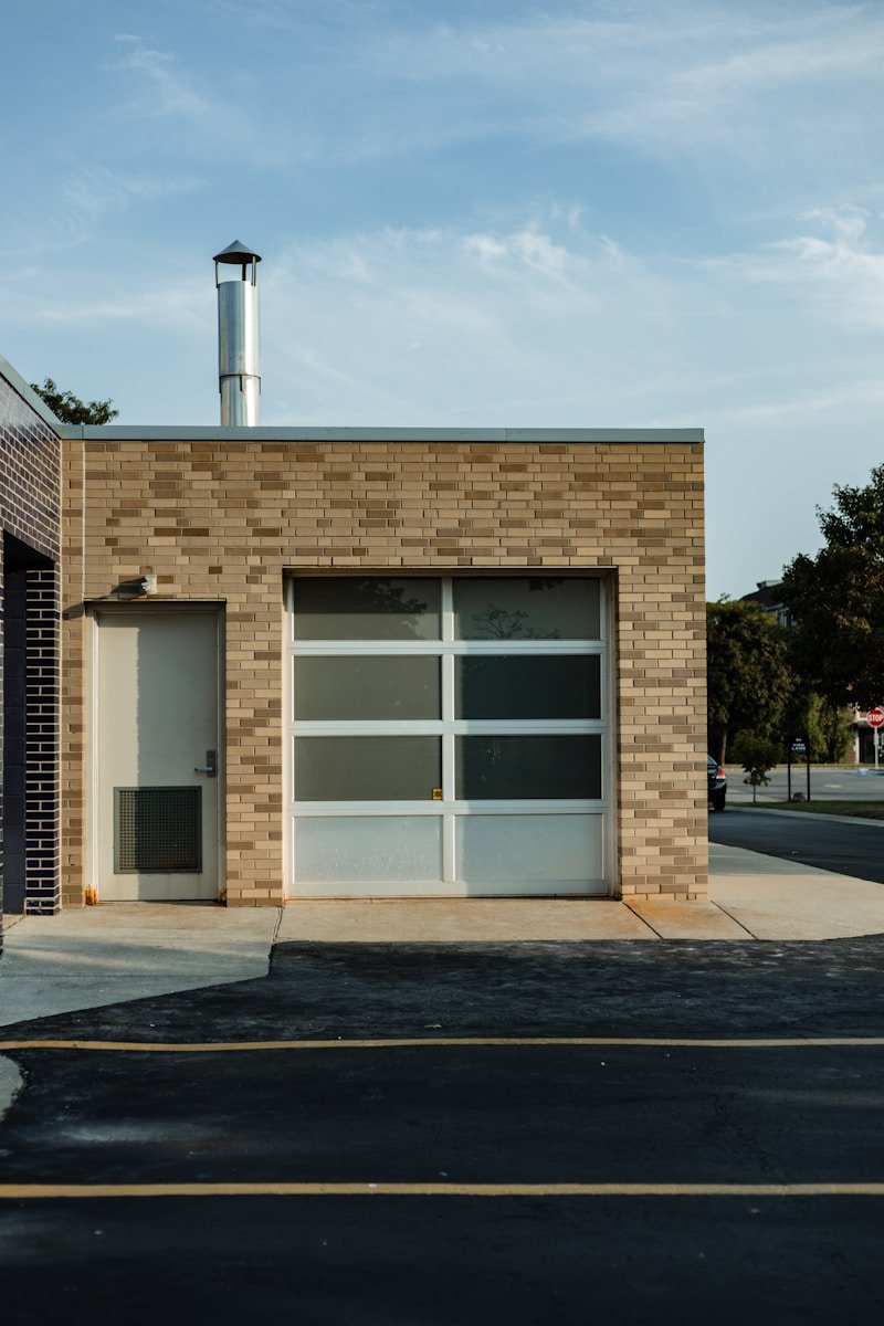 a building with a tower in the background
